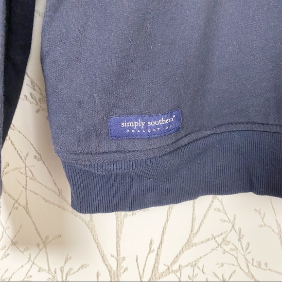 SIMPLY SOUTHERN Navy Blue Quarter Zip Contrast Fish Scale Elbow Patch Pullover - Picture 11 of 12